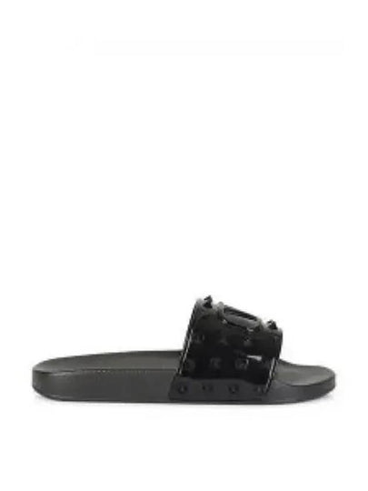 Rockstud V Logo Signature Slippers Black - VALENTINO - BALAAN 2