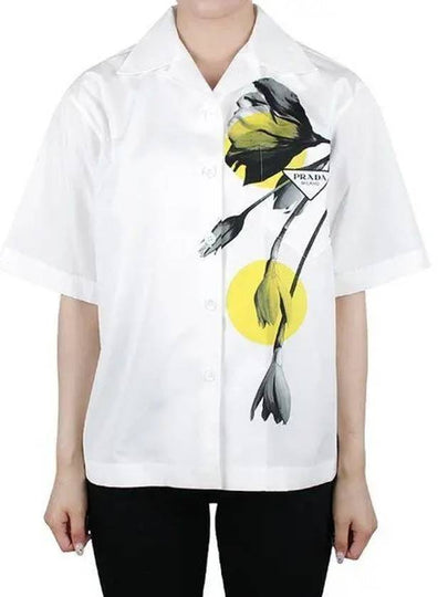 Triangle Logo Floral Print Short Sleeve Shirt White - PRADA - BALAAN 2