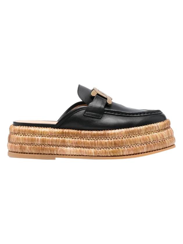 Kate Logo Leather Raffia Bloafer Black - TOD'S - BALAAN 1