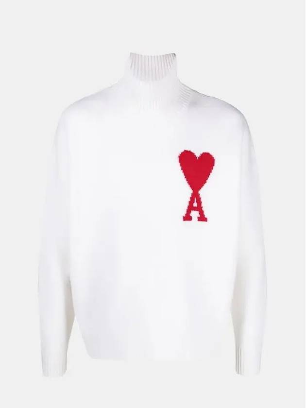 Big Heart Logo Wool Knit Turtleneck White - AMI - BALAAN 2