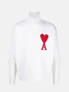 Big Heart Logo Wool Knit Turtleneck White - AMI - BALAAN 3