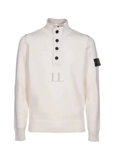 Wappen Patch Half Button Lambswool Knit Top Natural - STONE ISLAND - BALAAN 2