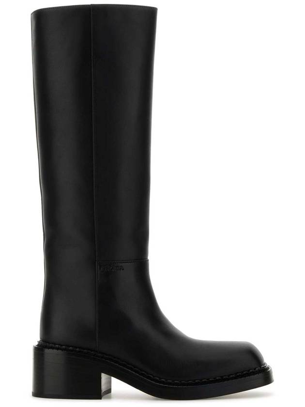 Logo leather long boots black - PRADA - BALAAN 2