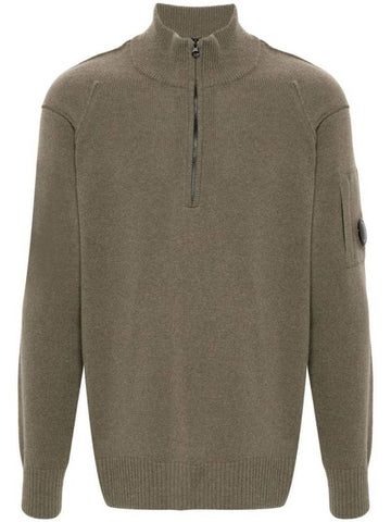 Lambswool GRS Half Zip-Up Knit Top Walnut - CP COMPANY - BALAAN 1