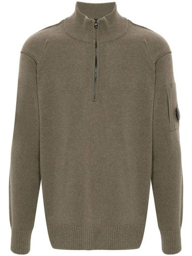 Lambswool GRS Half Zip-Up Knit Top Walnut - CP COMPANY - BALAAN 1