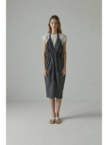 halter neck shirring dress_CHARCOAL - ARIFF - BALAAN 1