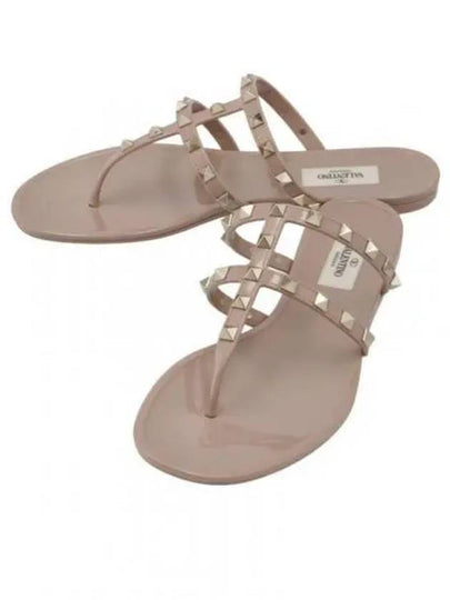 Rockstud Flat Rubber Flip Flops Beige - VALENTINO - BALAAN 2