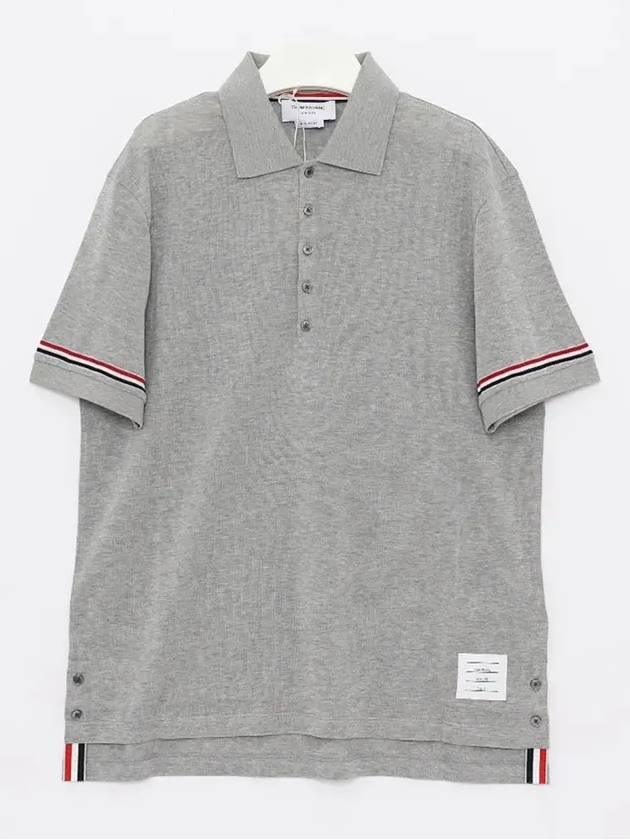 Lightweight Cotton Short Sleeve Polo Shirt Grey - THOM BROWNE - BALAAN 3