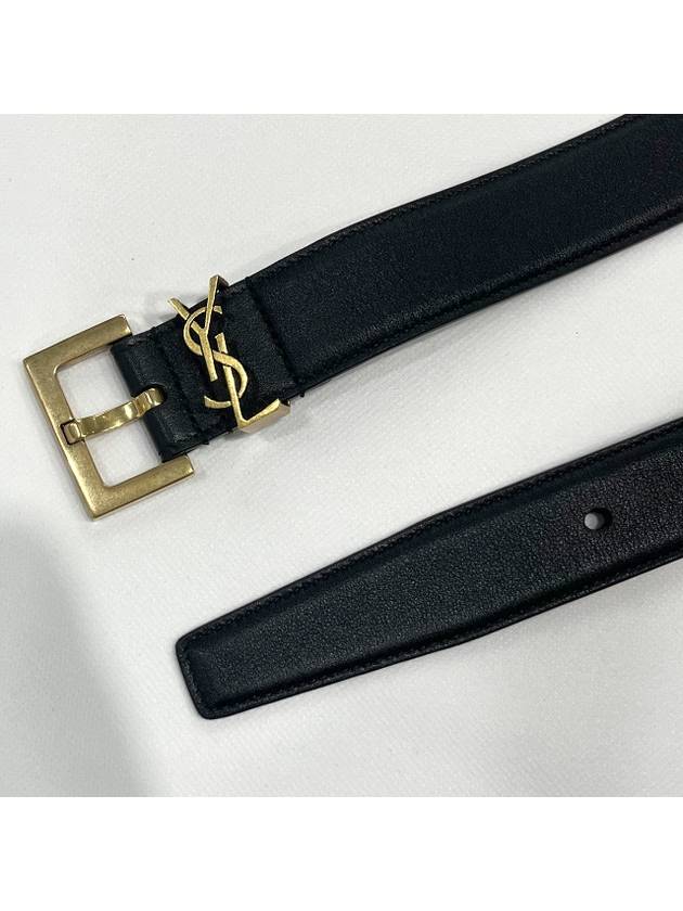 Monogram Square Buckle Leather Belt Black Gold Plated - SAINT LAURENT - BALAAN.