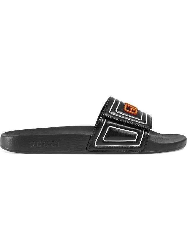 embossed logo slippers black - GUCCI - BALAAN.