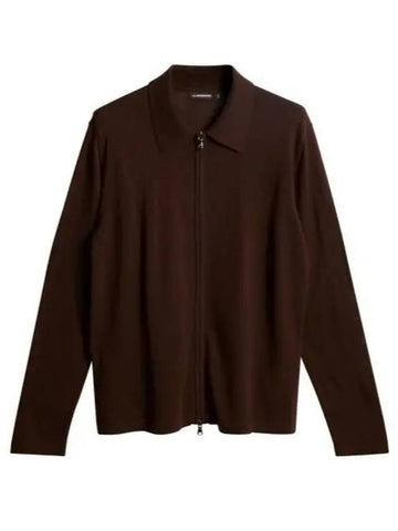 Men's Kaleb Zipper Merino Cardigan Bitter Chocolate - J.LINDEBERG - BALAAN 1