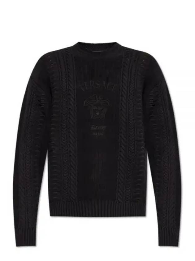 Embroidered Logo Cable Knit Top Black - VERSACE - BALAAN 2