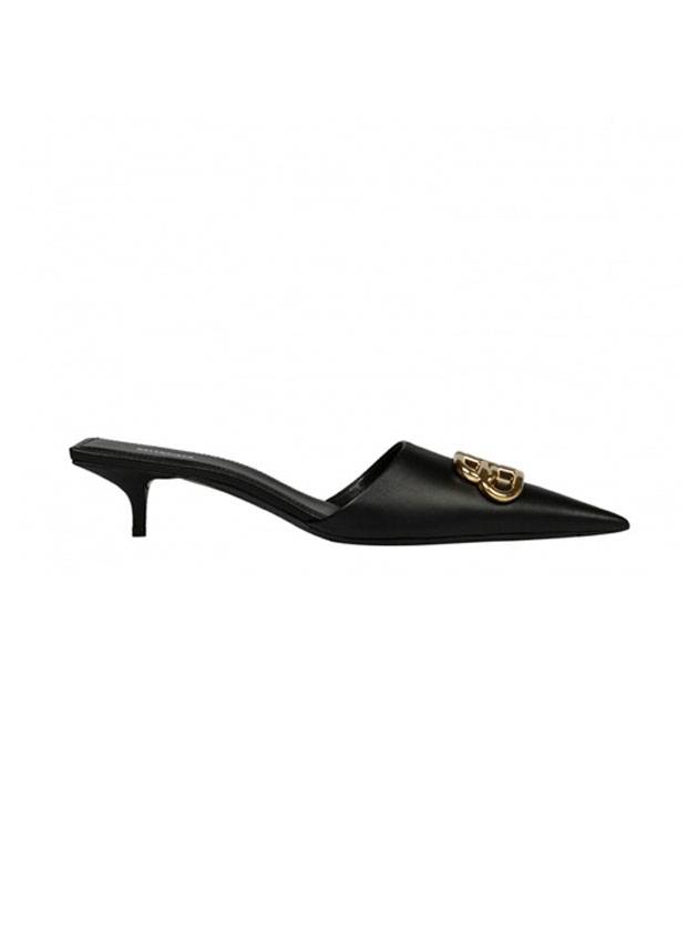 Women's Gold Logo Sandals Heel Black - BALENCIAGA - BALAAN.