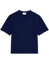 Heart Logo Cotton Jersey Short Sleeve T-Shirt Navy - AMI - BALAAN 1