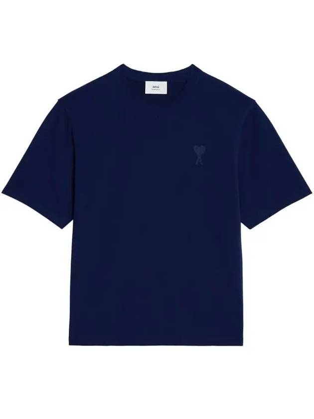 Heart Logo Cotton Jersey Short Sleeve T-Shirt Navy - AMI - BALAAN 1