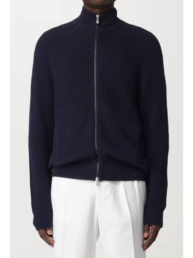 Ribbed Cotton Full-Zip Cardigan Navy - BRUNELLO CUCINELLI - BALAAN 2