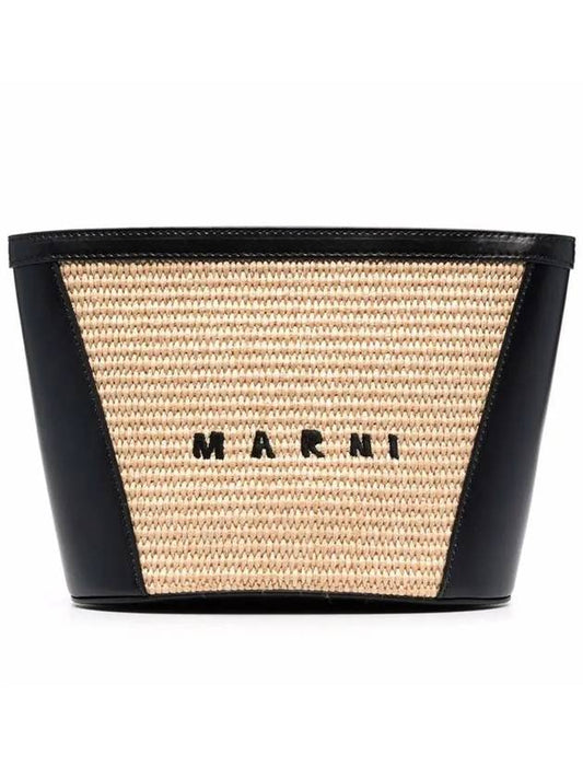 Tropicalia Raffia Leather Logo Pouch Bag Black - MARNI - BALAAN 2