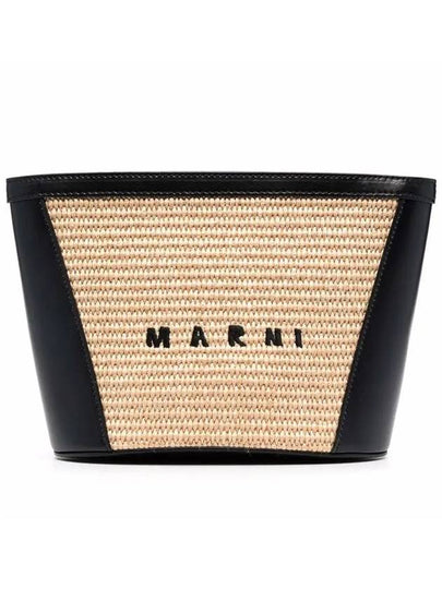 Tropicalia Raffia Leather Logo Pouch Bag Black - MARNI - BALAAN 2