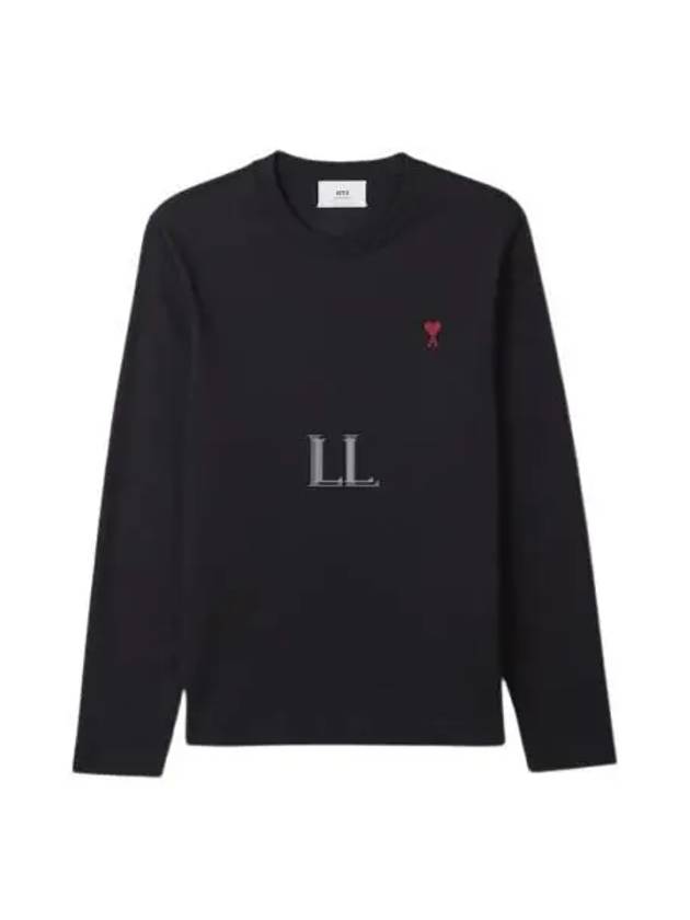 Chain Stitch Heart Logo Long Sleeve T-Shirt Black - AMI - BALAAN 2