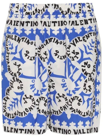 mini bandana print cotton bermuda shorts blue - VALENTINO - BALAAN 1