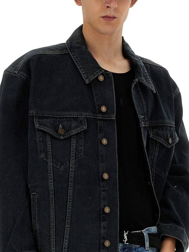 Egg Shape Denim Jacket Dark Blue Black - SAINT LAURENT - BALAAN 5