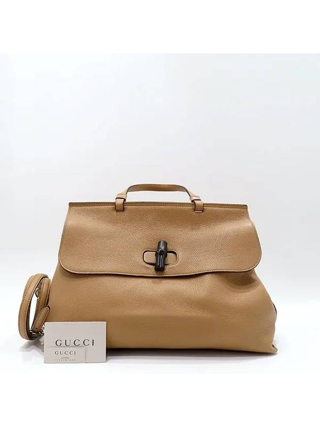 370830 Beige color leather bamboo lock decoration flap top handle tote bag shoulder strap 2WAY - GUCCI - BALAAN 1