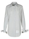 Striped Round Collar Cotton Silk Shirt White - THOM BROWNE - BALAAN 2