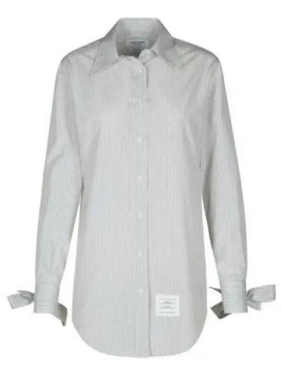 Striped Round Collar Cotton Silk Shirt White - THOM BROWNE - BALAAN 2