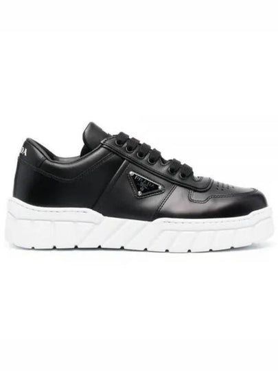 Triangle Logo Leather Low Top Sneakers Black - PRADA - BALAAN 2