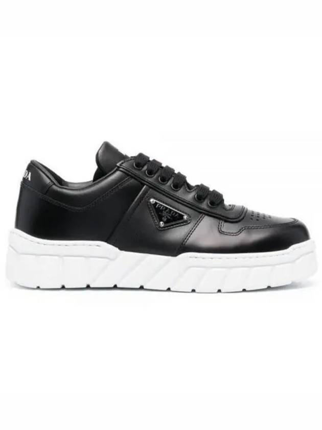 Triangle Logo Leather Low Top Sneakers Black - PRADA - BALAAN 2