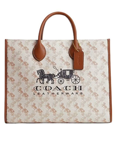 Ace 35 Horse And Carriage Tote Bag White Brown - COACH - BALAAN 1