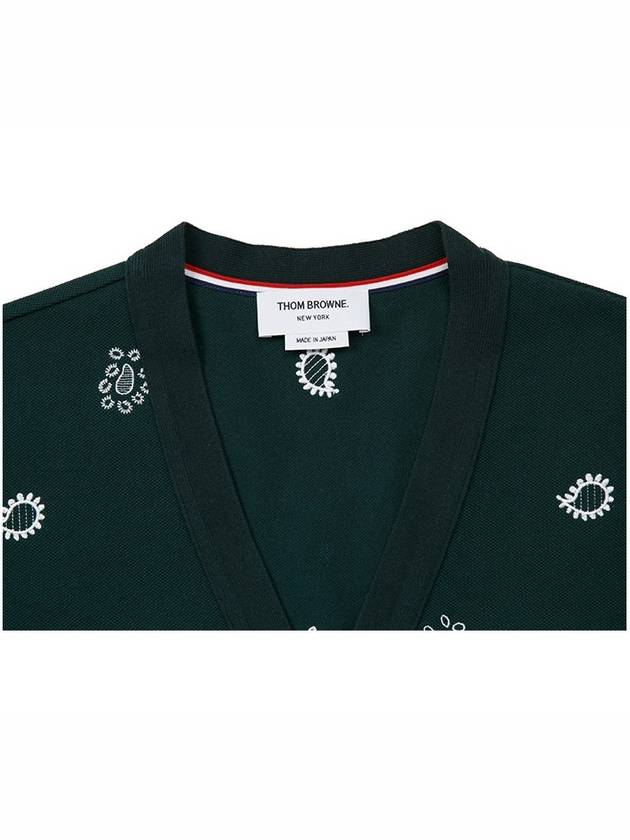 Classic Pique All Over Paisley Embroidered V-neck Cardigan Dark Green - THOM BROWNE - BALAAN 4