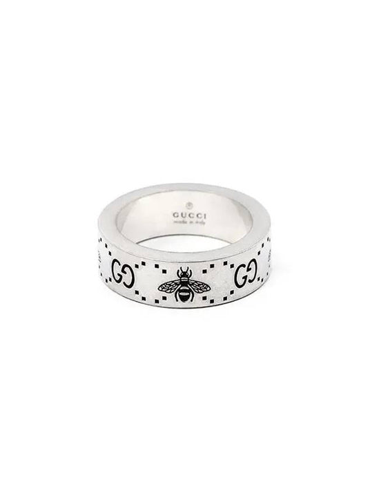 GG Logo Bee Engraving Wide Ring Silver - GUCCI - BALAAN.