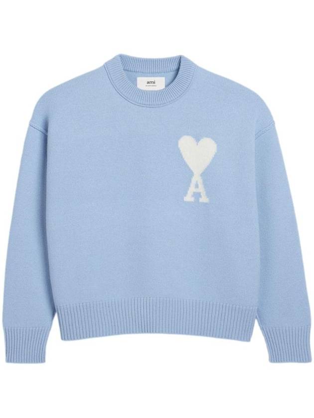 Big Heart Logo Wool Knit Top Blue - AMI - BALAAN 1