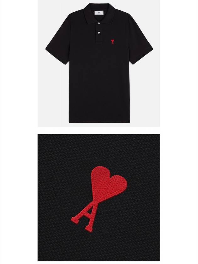 Small Heart Logo Polo Shirt Black - AMI - BALAAN 5