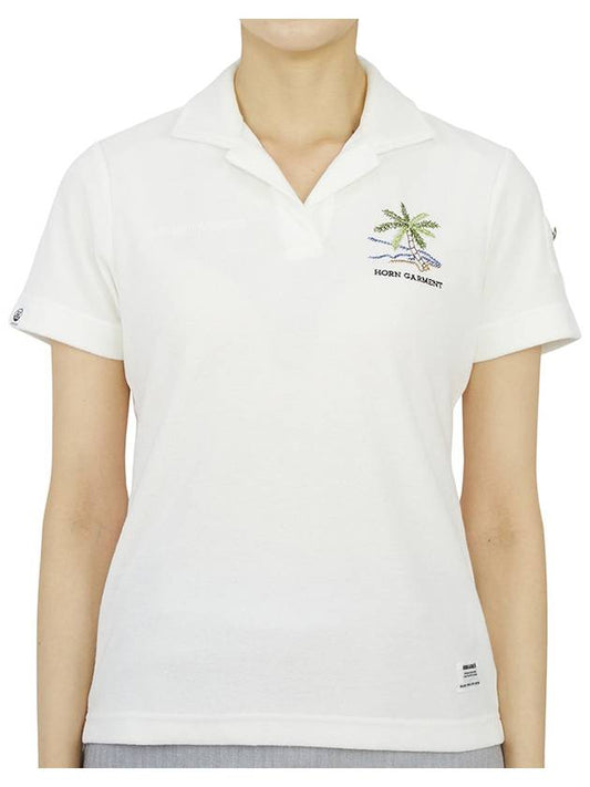 Women's Golf Montrose Short Sleeve PK Shirt White - HORN GARMENT - BALAAN 2