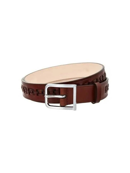 Round buckle woven leather belt cherry brown 270205 - PAUL SMITH - BALAAN 1