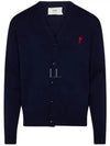 Red Heart Logo Merino Wool Cardigan Navy - AMI - BALAAN 2