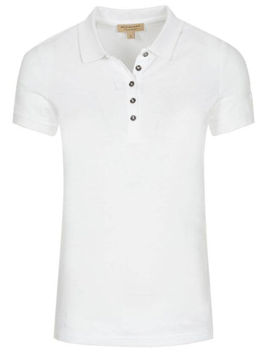 Women's Check Trim Polo Shirt White - BURBERRY - BALAAN 1