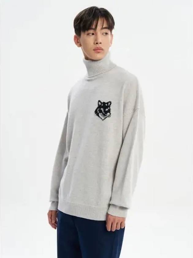 Men s Foxhead Intarsia Comfort High Neck Sweatshirt Light Gray Melange Domestic Product - MAISON KITSUNE - BALAAN 1