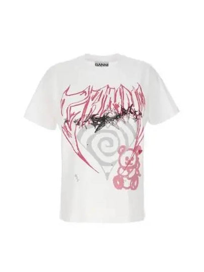 Abstract Heart Bear Graphic Relaxed Short Sleeve T-Shirt White - GANNI - BALAAN 2