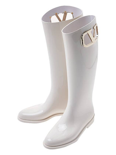 V Logo Leather Rain Boots Ivory - VALENTINO - BALAAN 2