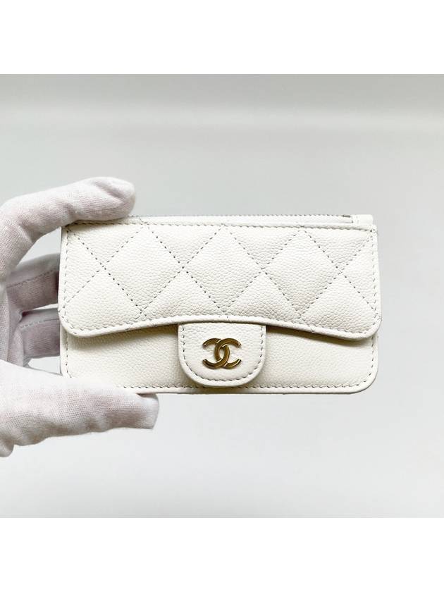 Classic zipper card holder business card wallet white caviar gold AP2570 - CHANEL - BALAAN 9