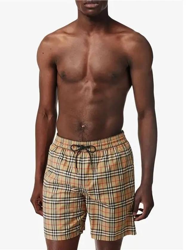 Men's Small Scale Check Drawstring Swim Shorts Beige - BURBERRY - BALAAN 4