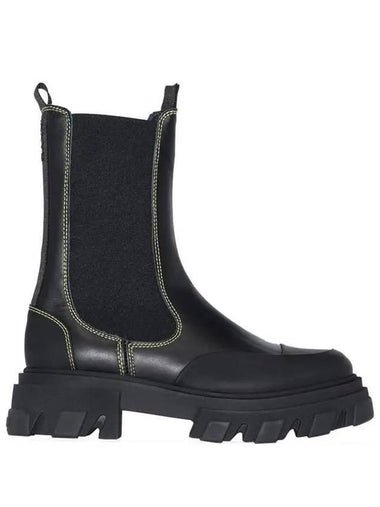 Stitched Leather Mid Chelsea Boots Black - GANNI - BALAAN 1