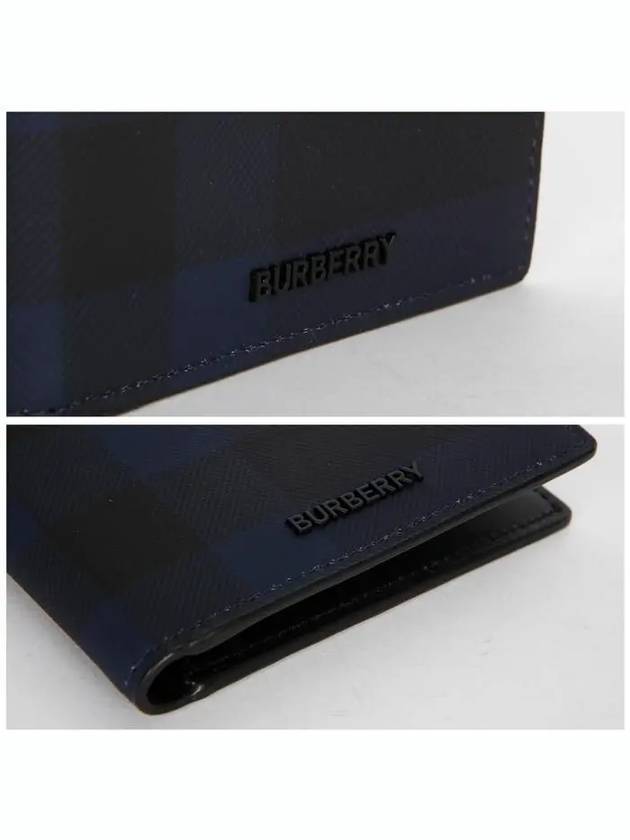 Check Half Leather Half Wallet Navy - BURBERRY - BALAAN 4