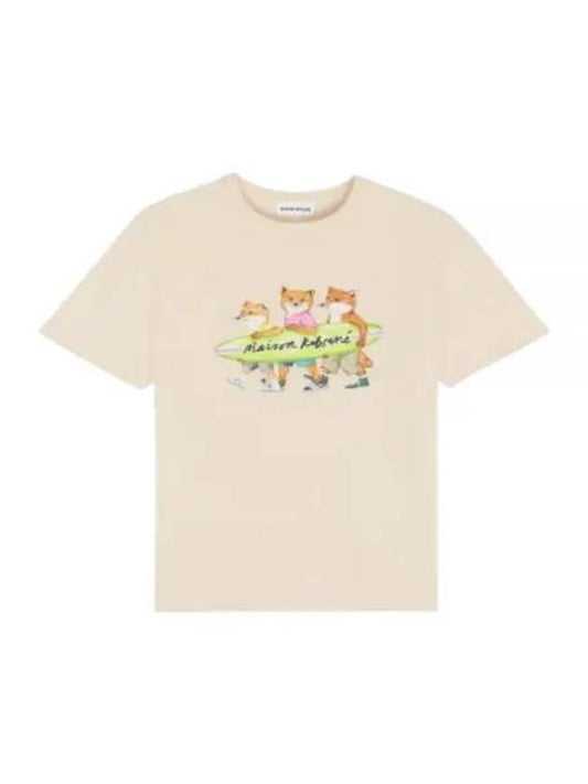 Surfing Foxes Logo Print Short Sleeve T-Shirt Beige - MAISON KITSUNE - BALAAN 2