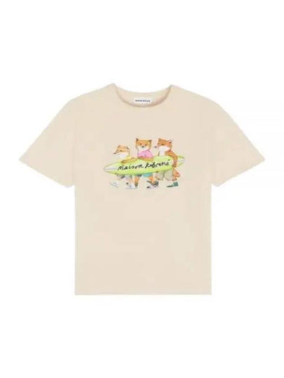 Surfing Foxes Logo Print Short Sleeve T-Shirt Beige - MAISON KITSUNE - BALAAN 2