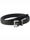 Men's Monogram Silver Buckle Leather Belt Black - SAINT LAURENT - BALAAN 2