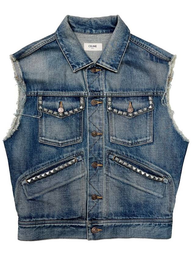 Men s STRANGE Studded Denim Vest - CELINE - BALAAN 2